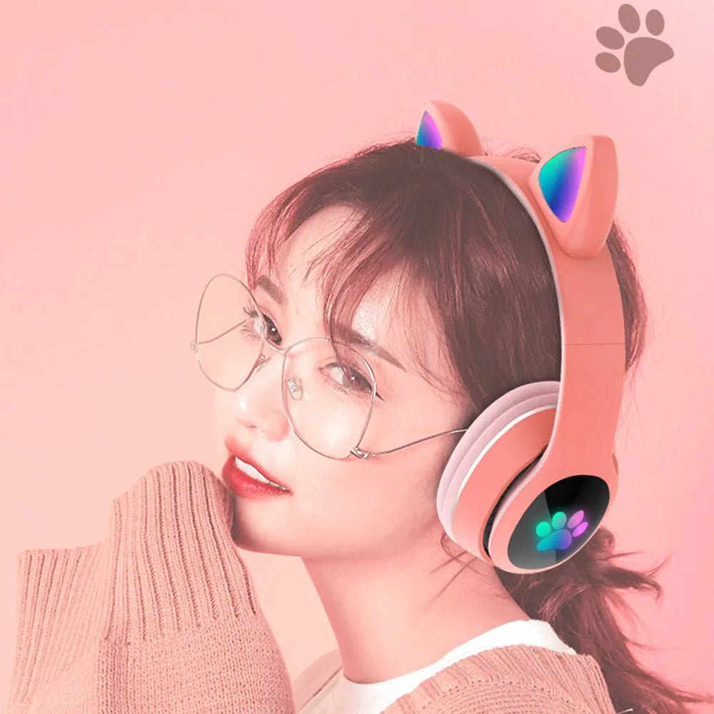 Vibe Geeks Flashing Light BT Wireless Cat Ear Headset