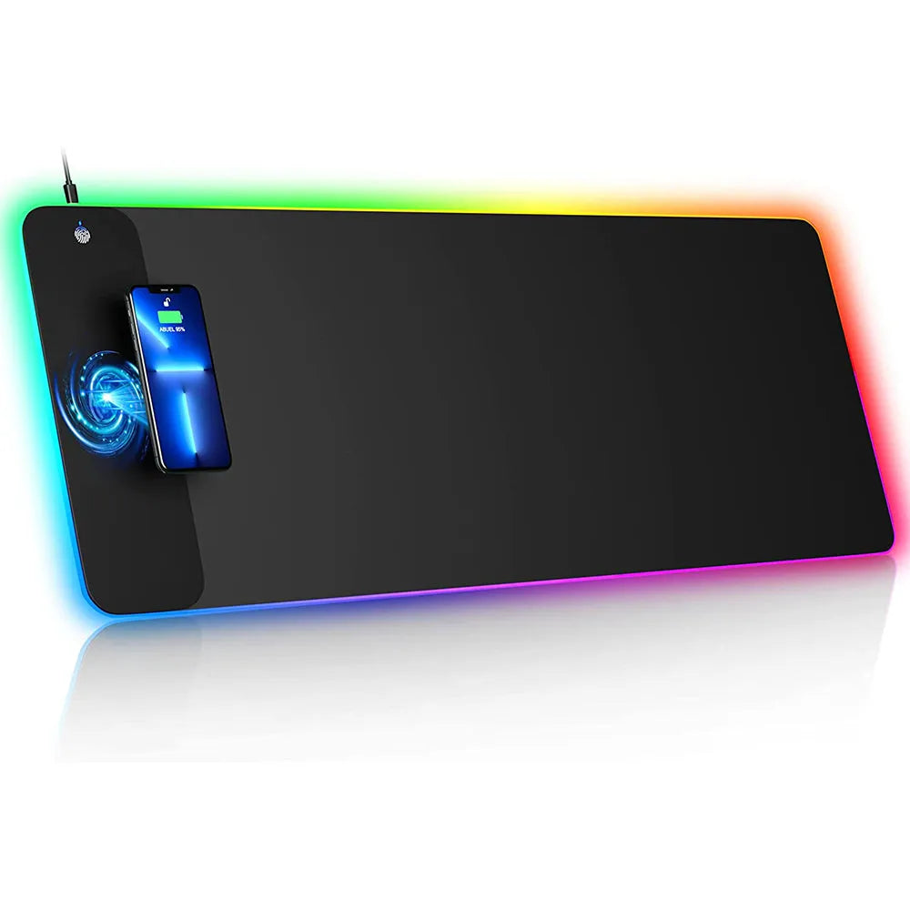 Vibe Geeks RGB Gaming Mouse Pad with 15W Fast Wireless Charging for Home & Office - USB Plugged In