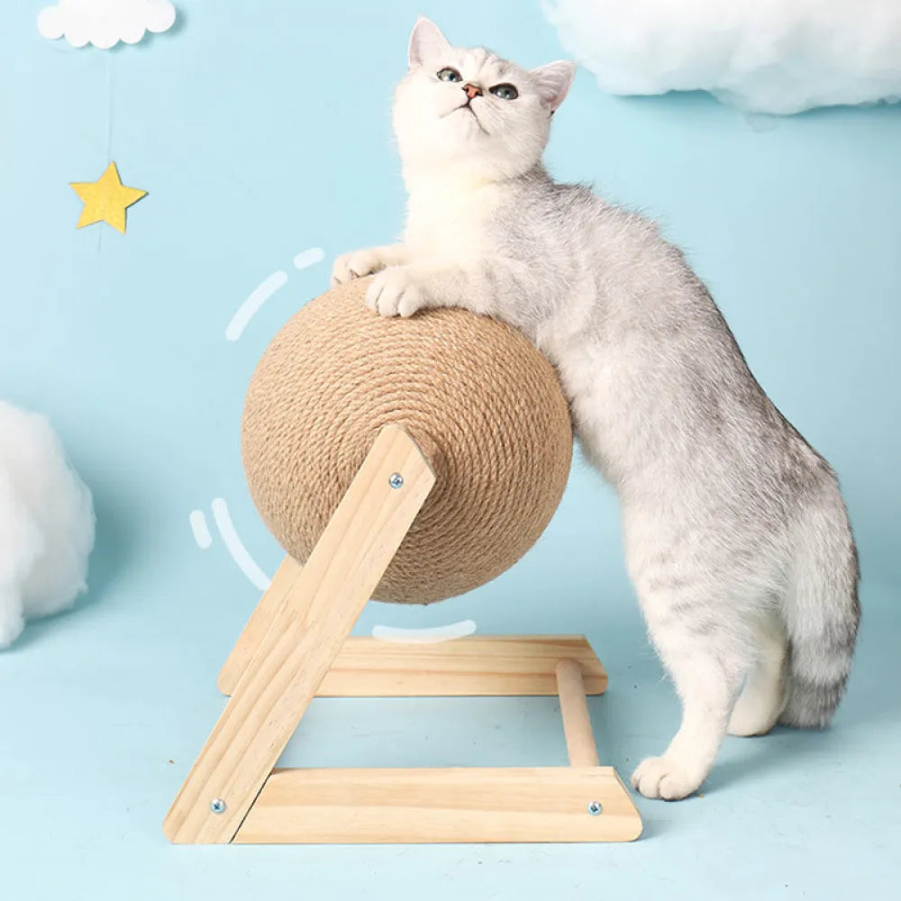 Vibe Geeks Cat Wooden Scratching Post Interactive Sisal Pet