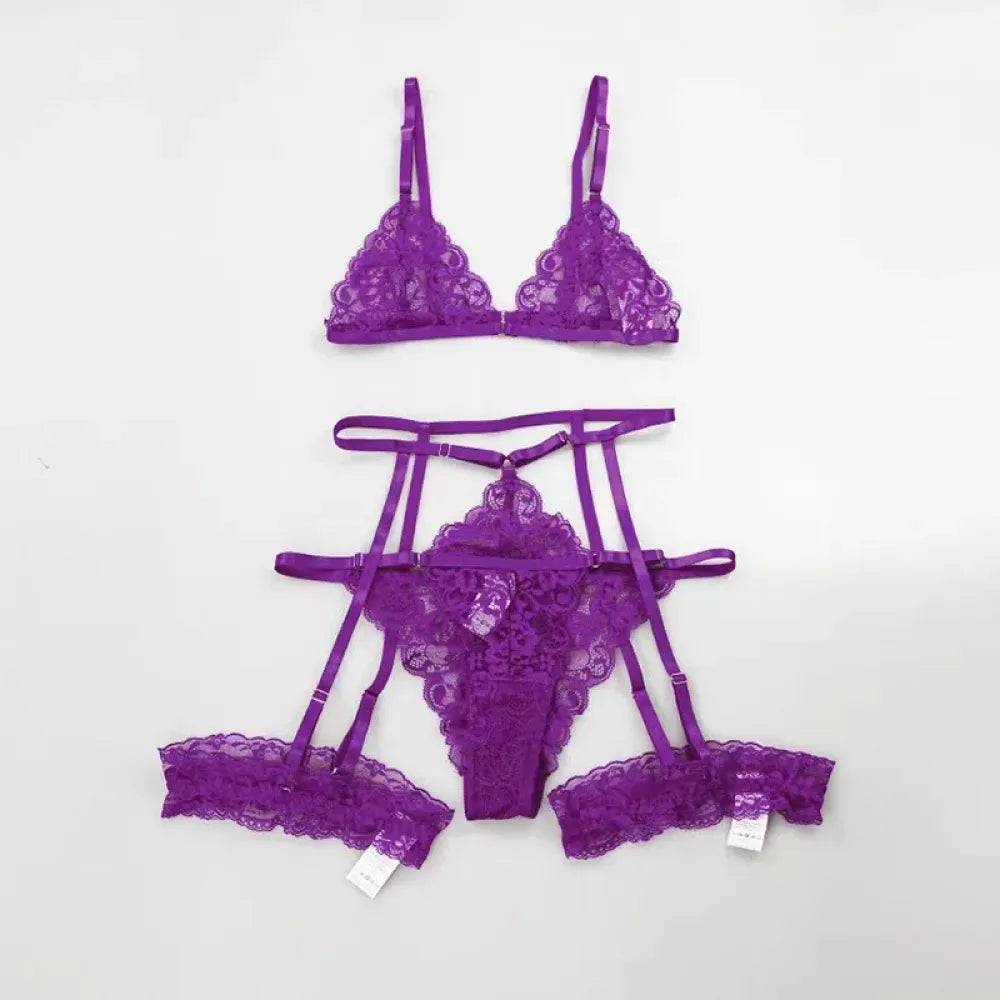3 Piece Lace Bra Set for Women Sleepwear