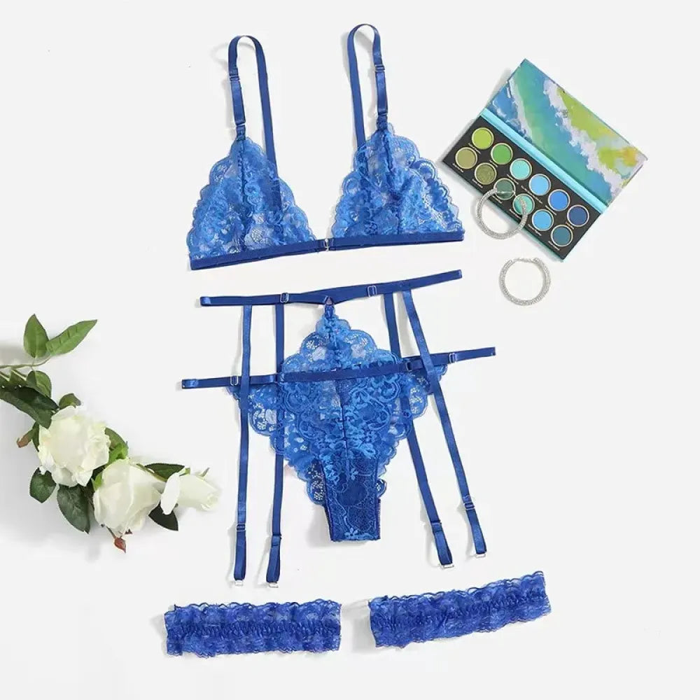 3 Piece Lace Bra Set for Women Sleepwear