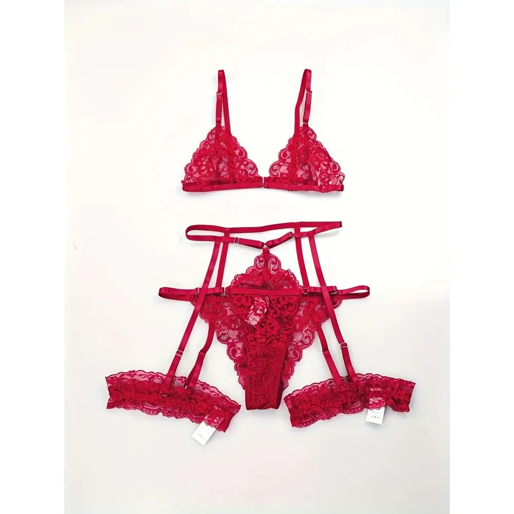 3 Piece Lace Bra Set for Women Sleepwear