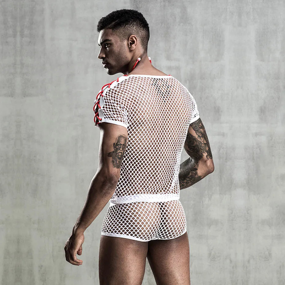 Men Alluring Doctor Uniform Mesh Lingerie Set Role Play