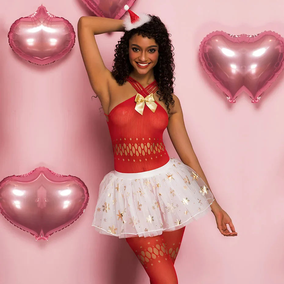 Alluring Christmas Lingerie Bodysuit Role Play Costume