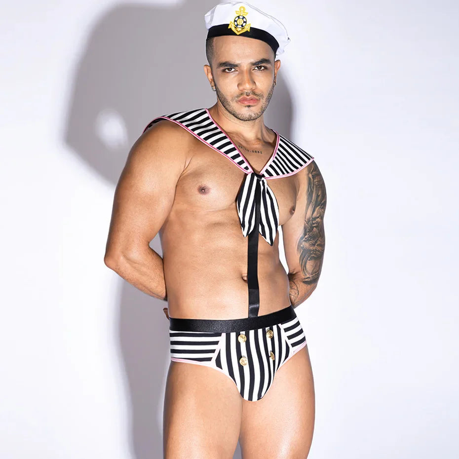 Striped Sailor Cosplay Bodysuit Men Alluring Lingerie