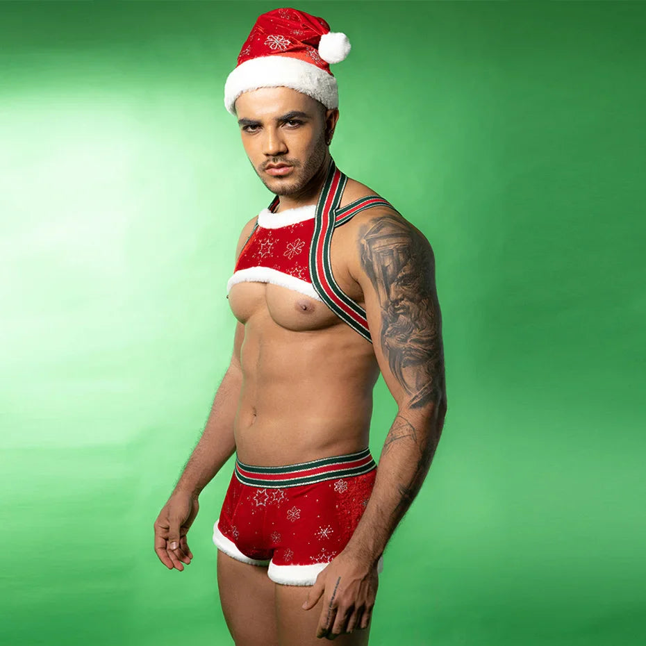 Red Harness & Pants Set Alluring Christmas Cosplay Lingerie