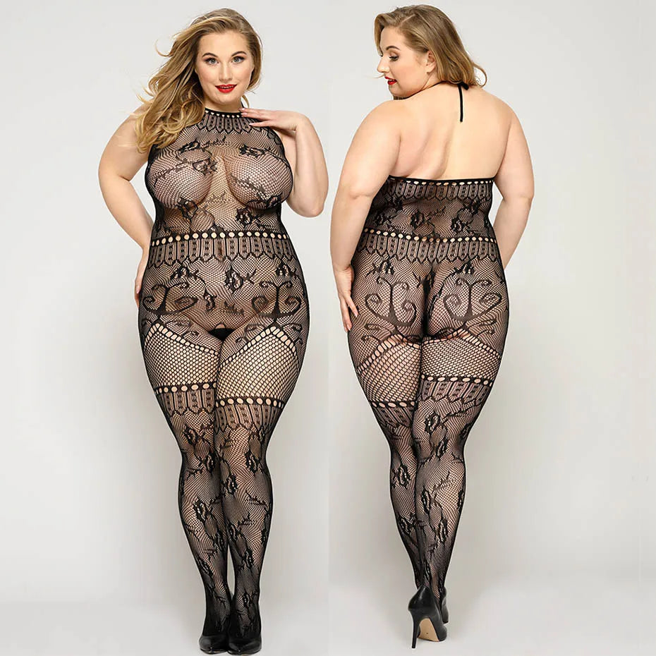 Alluring Lace Bodysuit Sheer Plus Size Lingerie For Women
