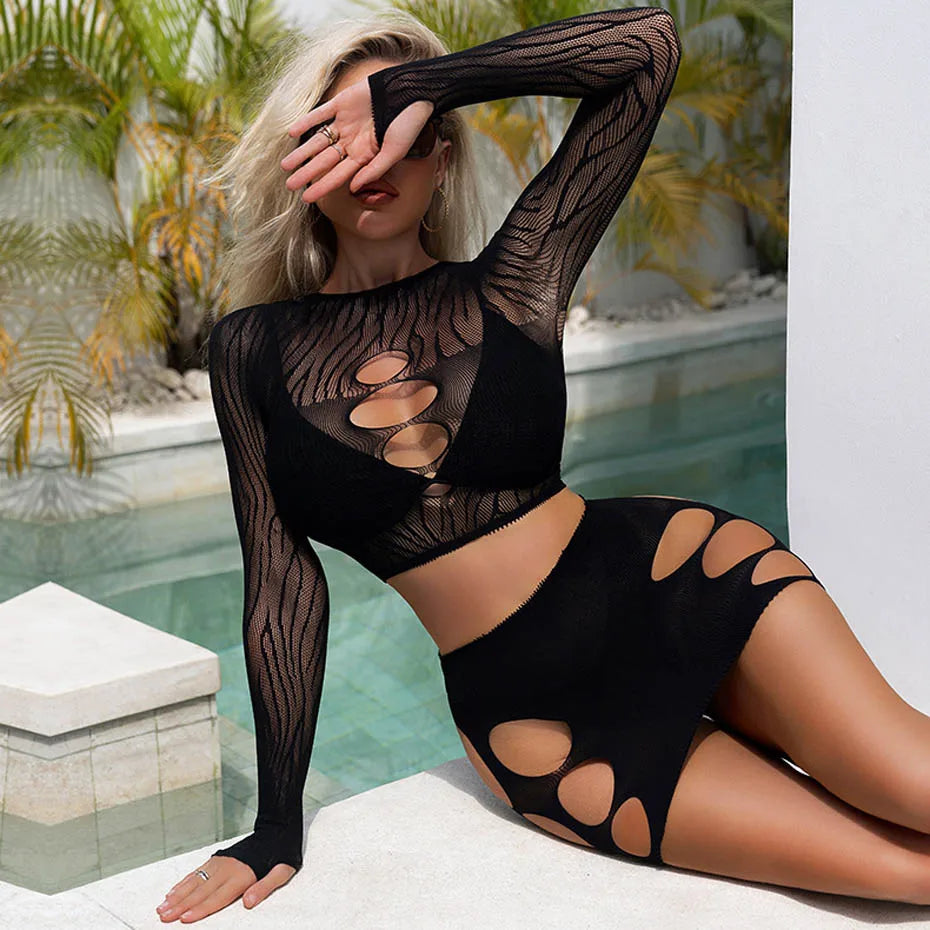 Striped Open Crotch Bodystocking Alluring Lingerie For Women