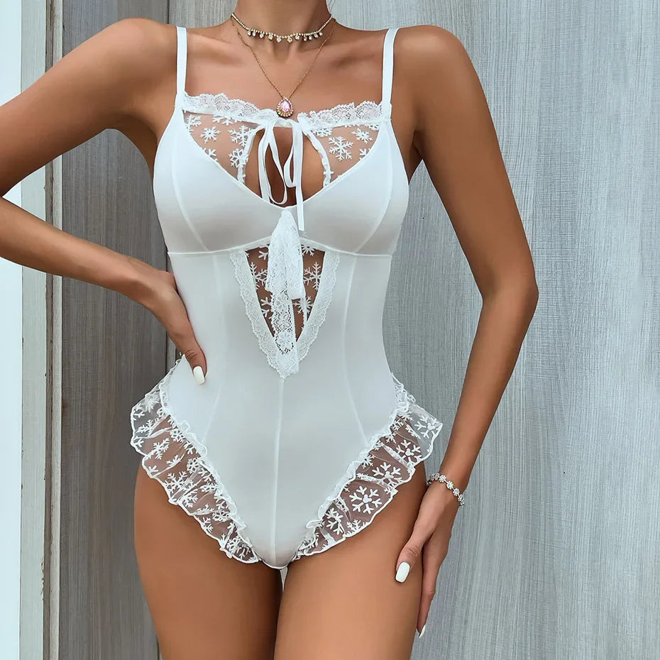 White Lace Bodysuit Nightwear Alluring Lingerie For Women