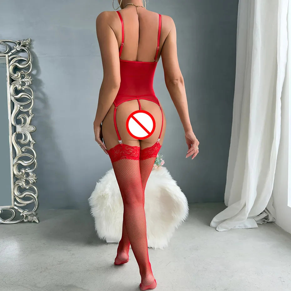 Embroidered Lace Bodysuit Sensual Nightwear For Women