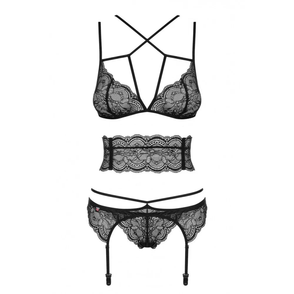 Lace Underwear Set By Obsessive Frivolla Black S/M